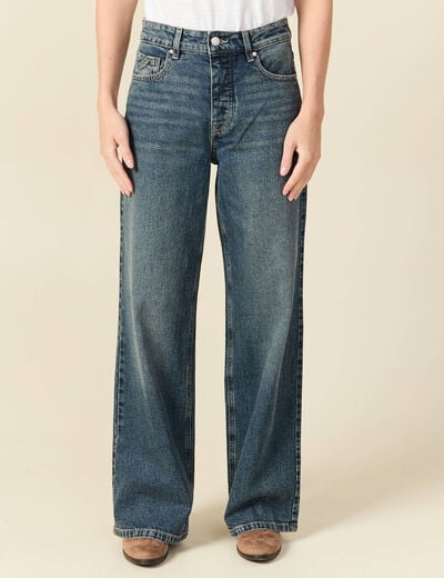 Jeans large taille haute bleu femme