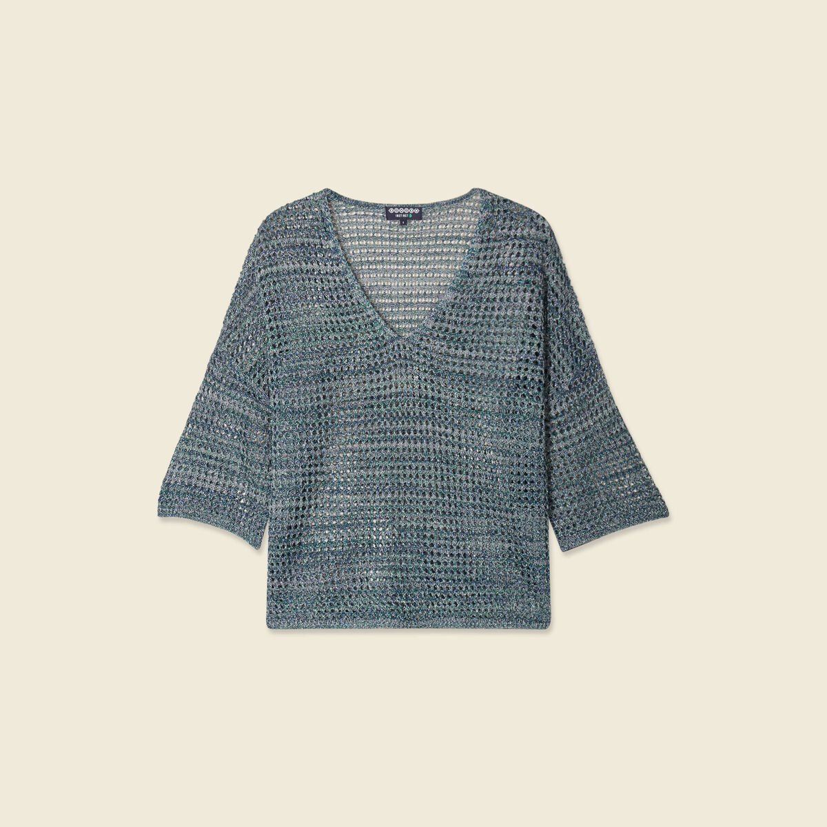 Pull manches courtes ajouré bleu clair femme