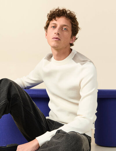Pull fin col rond manches longues ecru homme