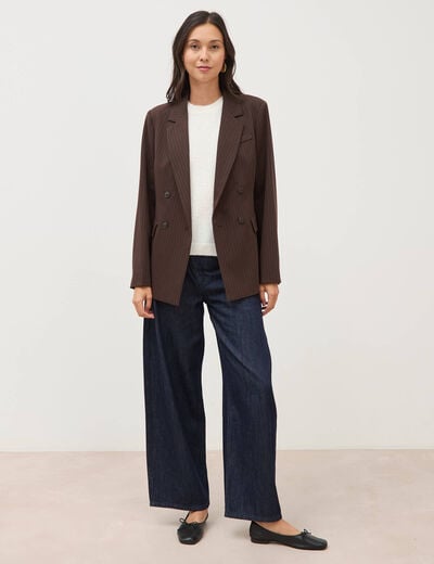 Blazer manches longues col tailleur marron fonc&eacute; femme