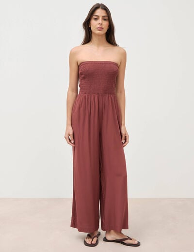 Combinaison bustier sans manches marron cognac femme