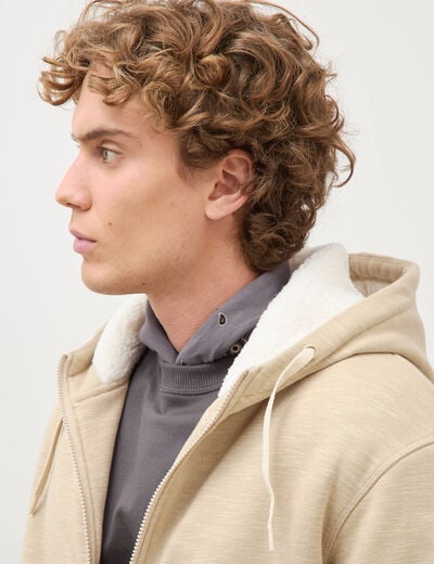 Sweat manches longues zipp&eacute; beige homme