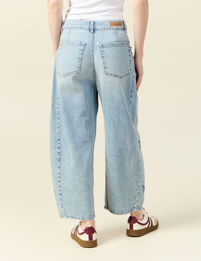 Jeans slouchy brodé 7/8ème denim bleach femme