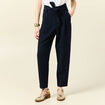 Pantalon carotte ceinturé bleu marine femme