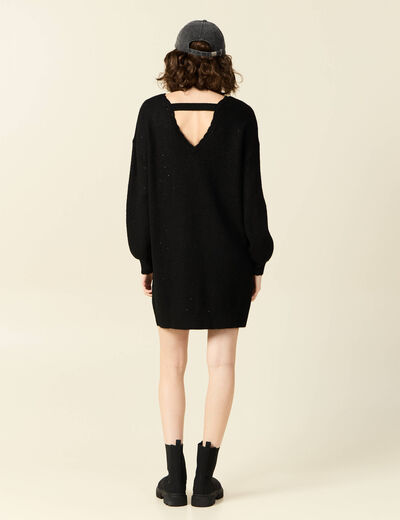 Robe pull droite sequins noir femme