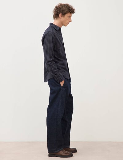 Chemise manches longues en coton bleu marine homme