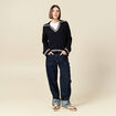 Pull col polo manches longues bleu marine femme