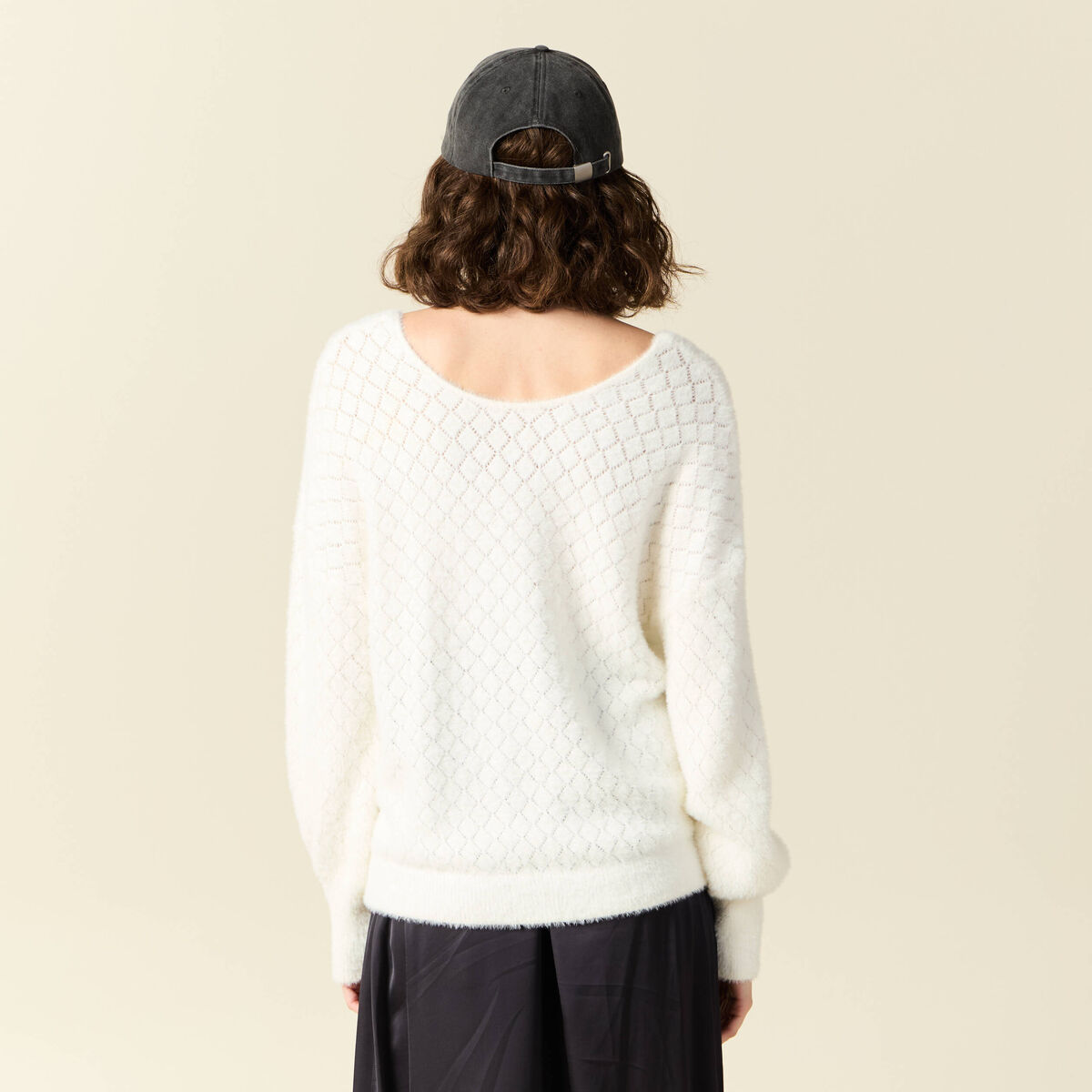 Pull manches longues r&eacute;versible ecru femme