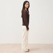 Pull droit col v manches longues marron femme