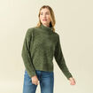 Pull col roul&eacute; manches longues vert kaki femme