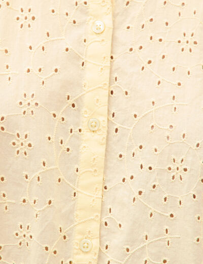 Chemise en coton manches coude jaune clair femme