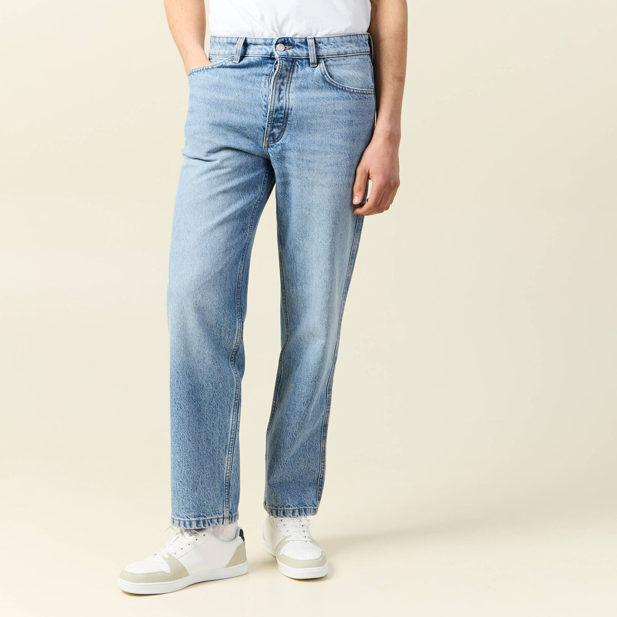 Jeans large relaxed denim bleach homme