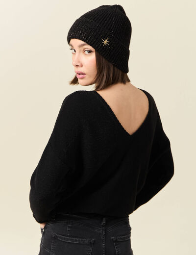 Pull manches longues ajouré noir femme