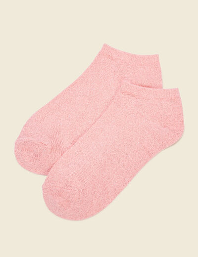 Chaussettes fils métallisés rose corail femme