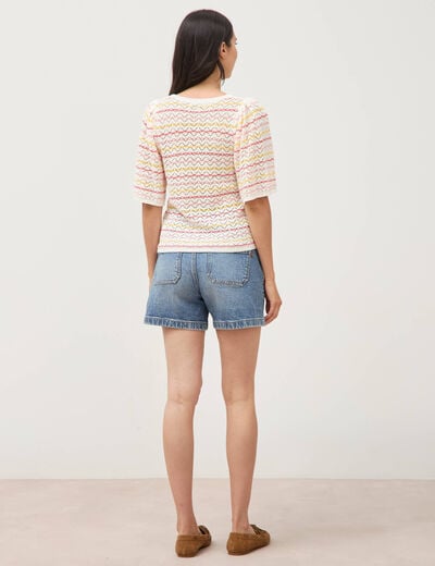 Pull col bateau manches courtes rose femme