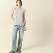 Top sans manches col montant bleu femme