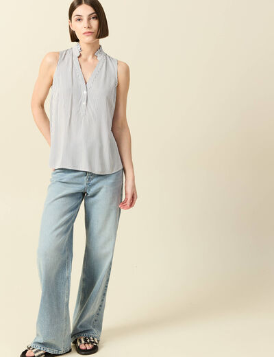 Top sans manches col montant bleu femme
