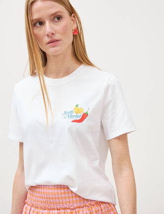 T-shirt en coton manches courtes blanc femme
