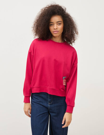 Sweat droit col rond manches longues rouge clair femme