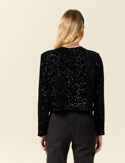 Gilet manches longues sequins noir femme