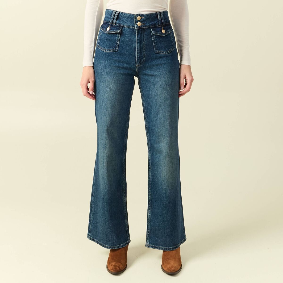 Jeans bootcut taille haute bleu femme