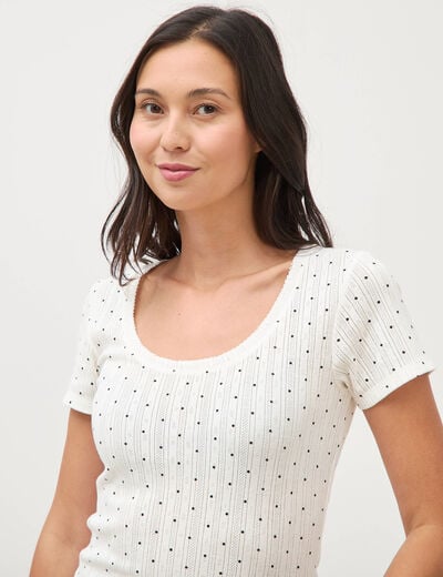T-shirt ajust&eacute; col rond manches courtes ecru femme