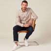 Chemise ray&eacute;e en coton manches longues beige homme