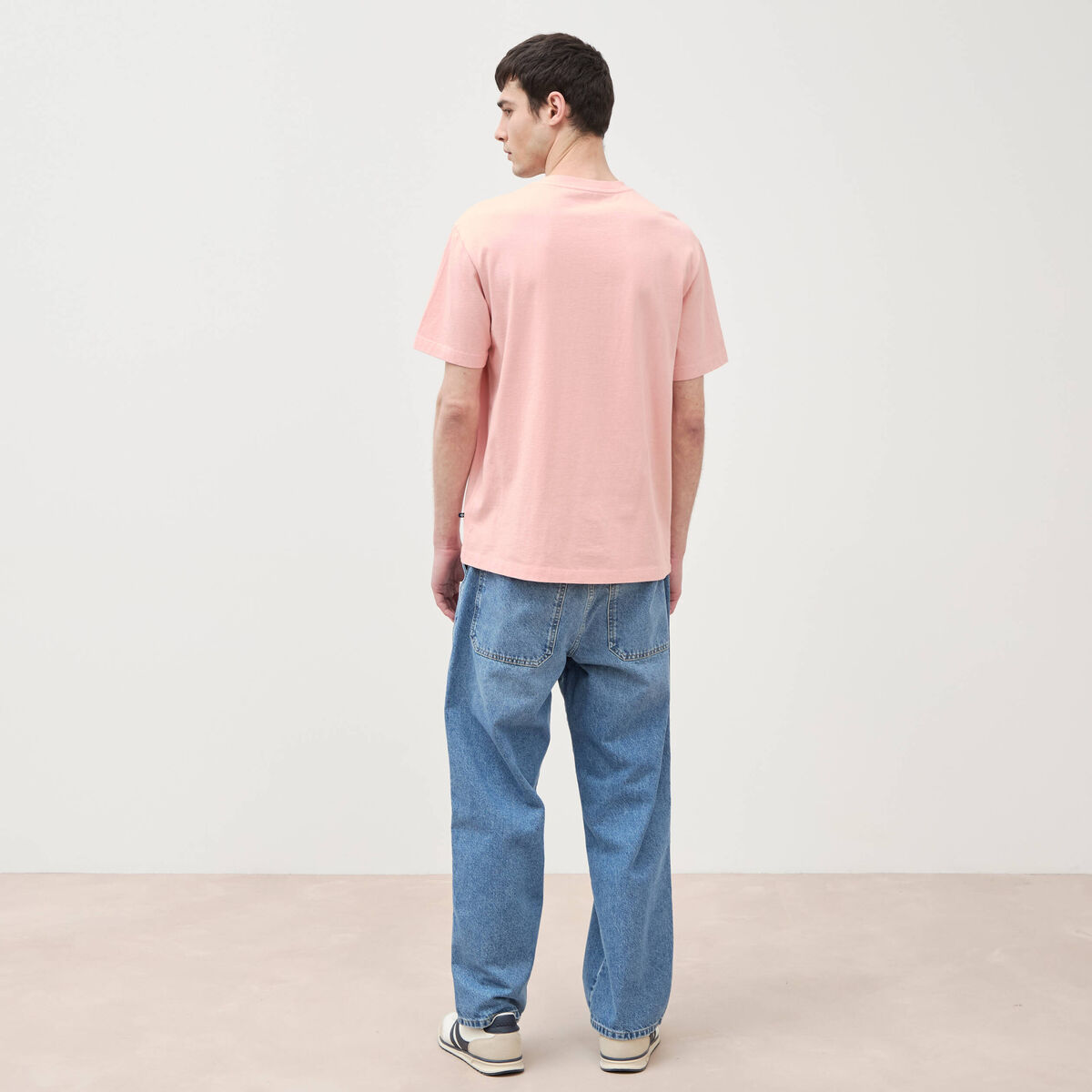 T-shirt ample en coton manches courtes rose poudr&eacute;e homme