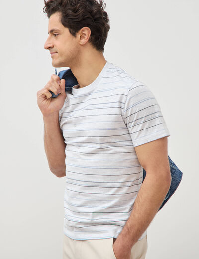 T-shirt cintr&eacute; col rond manches courtes ecru homme