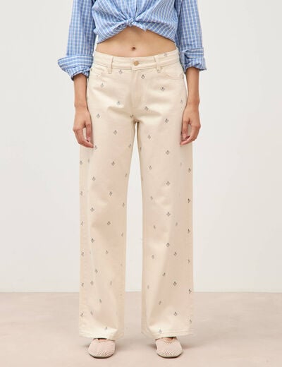 Jeans wide leg taille standard blanc femme
