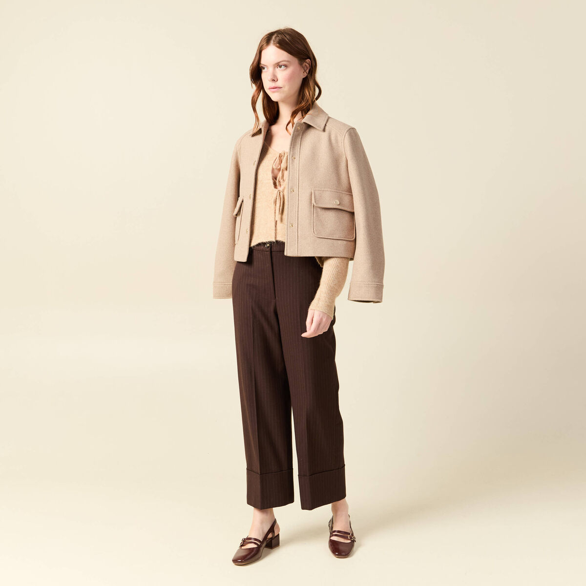 Blouson manches longues doubl&eacute; sable femme