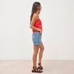 Blouse vichy droite cropped sans manches orange fonc&eacute; femme