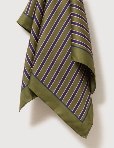 Foulard ray&eacute; satin&eacute; vert kaki femme