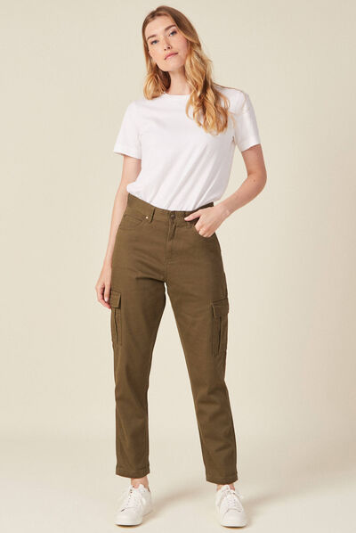Pantalon cargo vert kaki femme