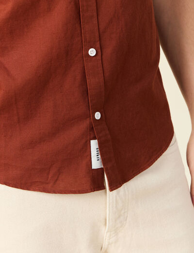 Chemise manches courtes marron cognac homme
