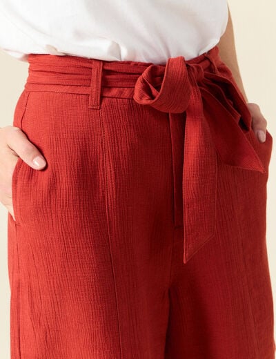 Short large taille haute rouge foncé femme