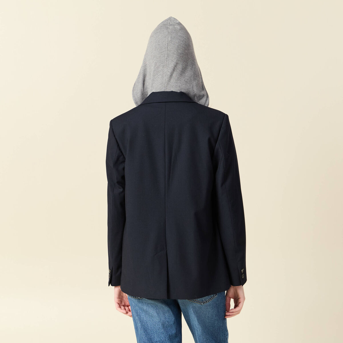 Blazer manches longues col tailleur bleu marine femme