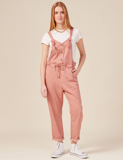 Salopette fluide boutonnée rouge clair femme
