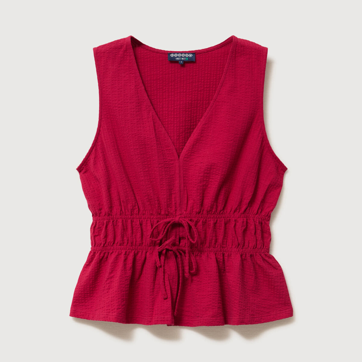 D&eacute;bardeur col v n&oelig;uds en coton rouge clair femme