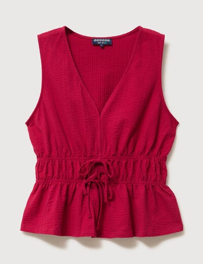 D&eacute;bardeur col v n&oelig;uds en coton rouge clair femme