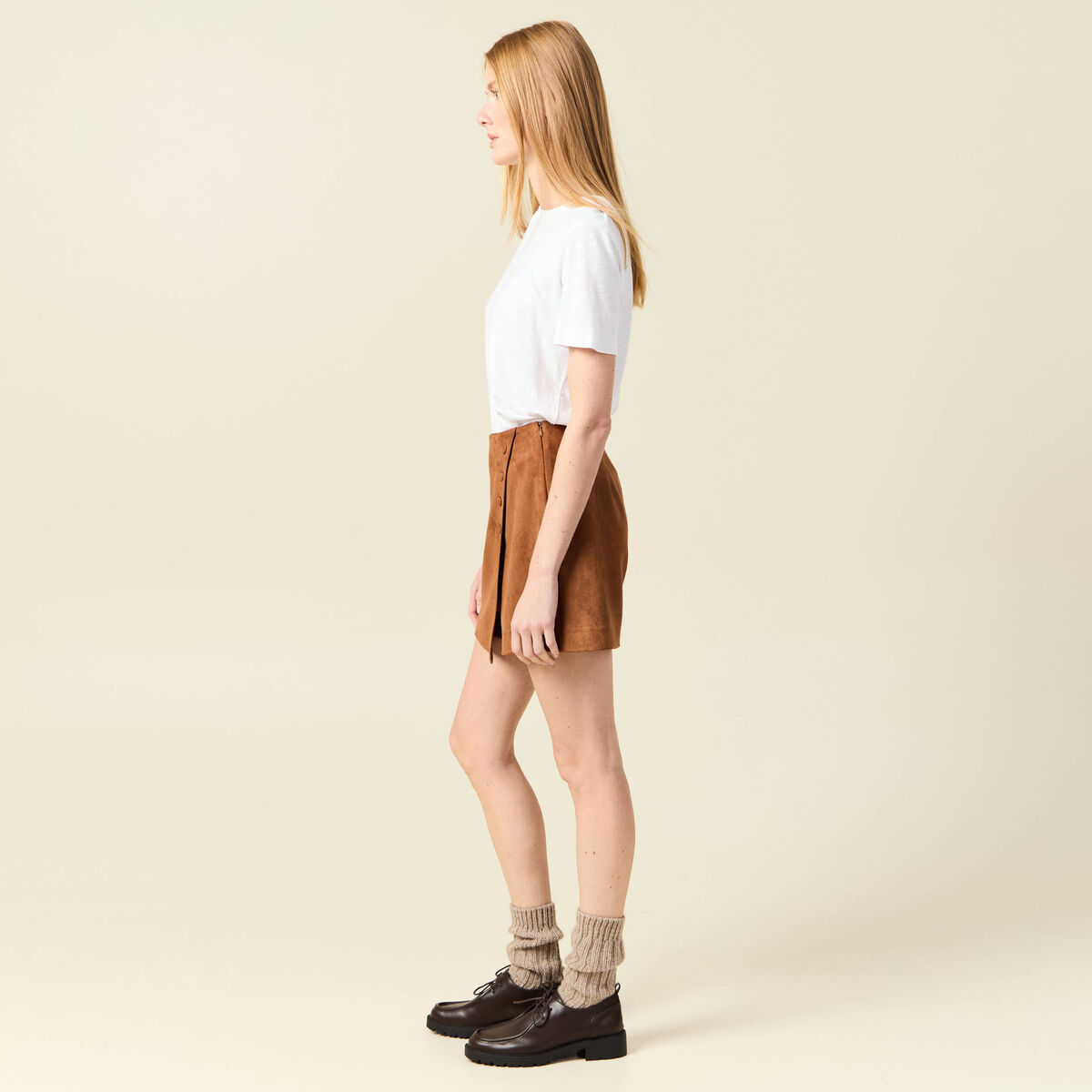 Jupe-short taille haute camel femme
