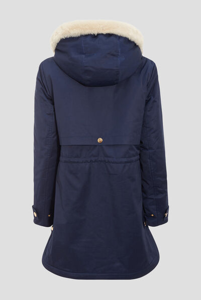 Parka droite à capuche bleu marine femme