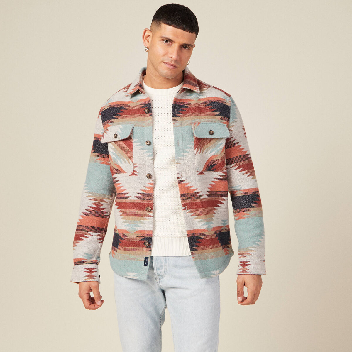 Surchemise droite longue manches longues ecru homme
