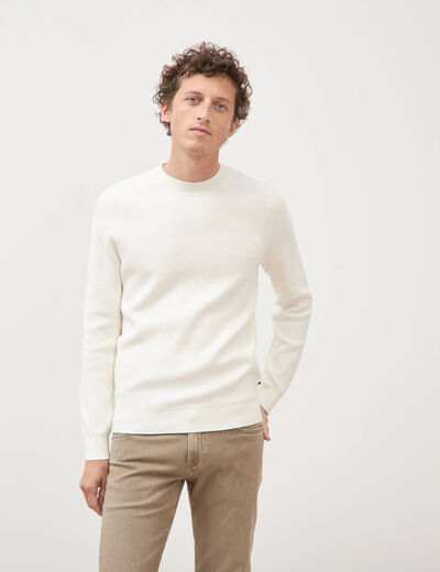 Pull manches longues col rond ecru homme