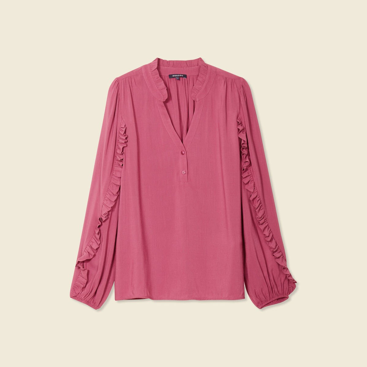 Blouse manches longues volants vieux rose femme