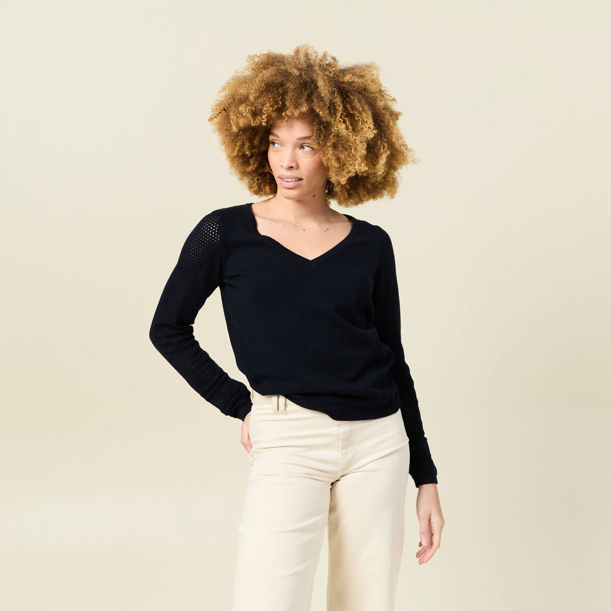 Pull à manches longues bleu marine femme