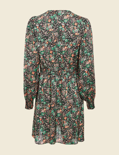 Robe taille marqu&eacute;e &agrave; volants noir femme