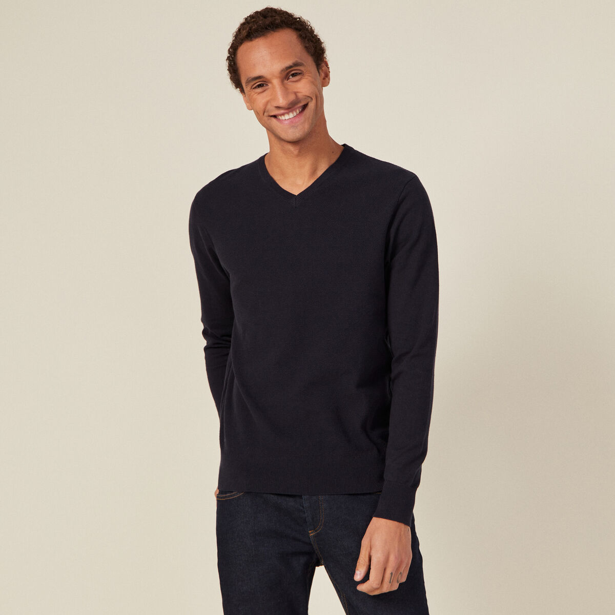 Pull manches longues bleu foncé homme