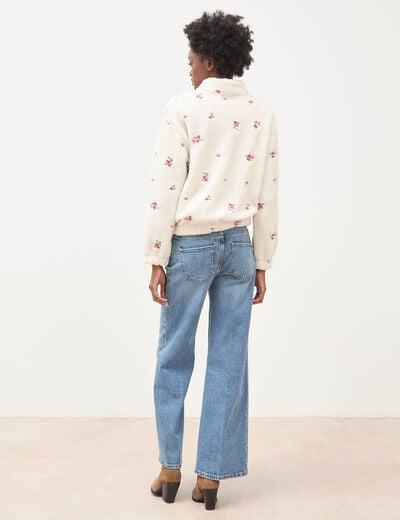 Sweat bouclette sherpa col montant ivoire femme