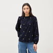 Chemise en coton avec broderie bleu marine femme
